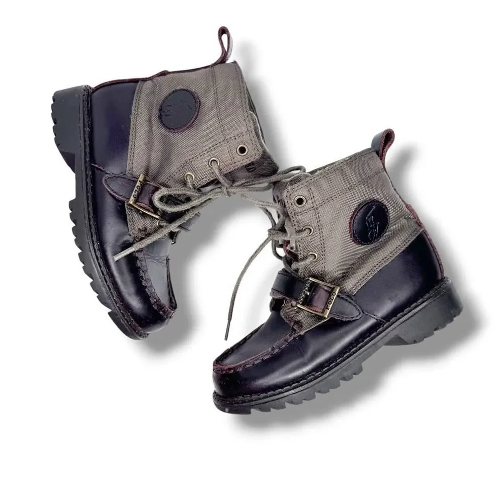 Polo Ralph Lauren Ranger HI II Combat Boots Kid Boy Size 10 Brown Leather